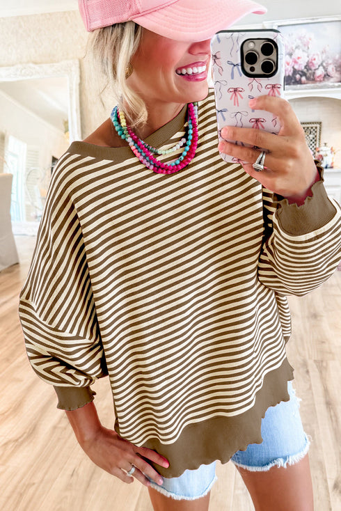 Stripe Loose Drop Shoulder Long Sleeve Top